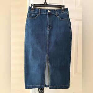 bagatelle Dark Blue Denim Midi Skirt with Center Front Slit